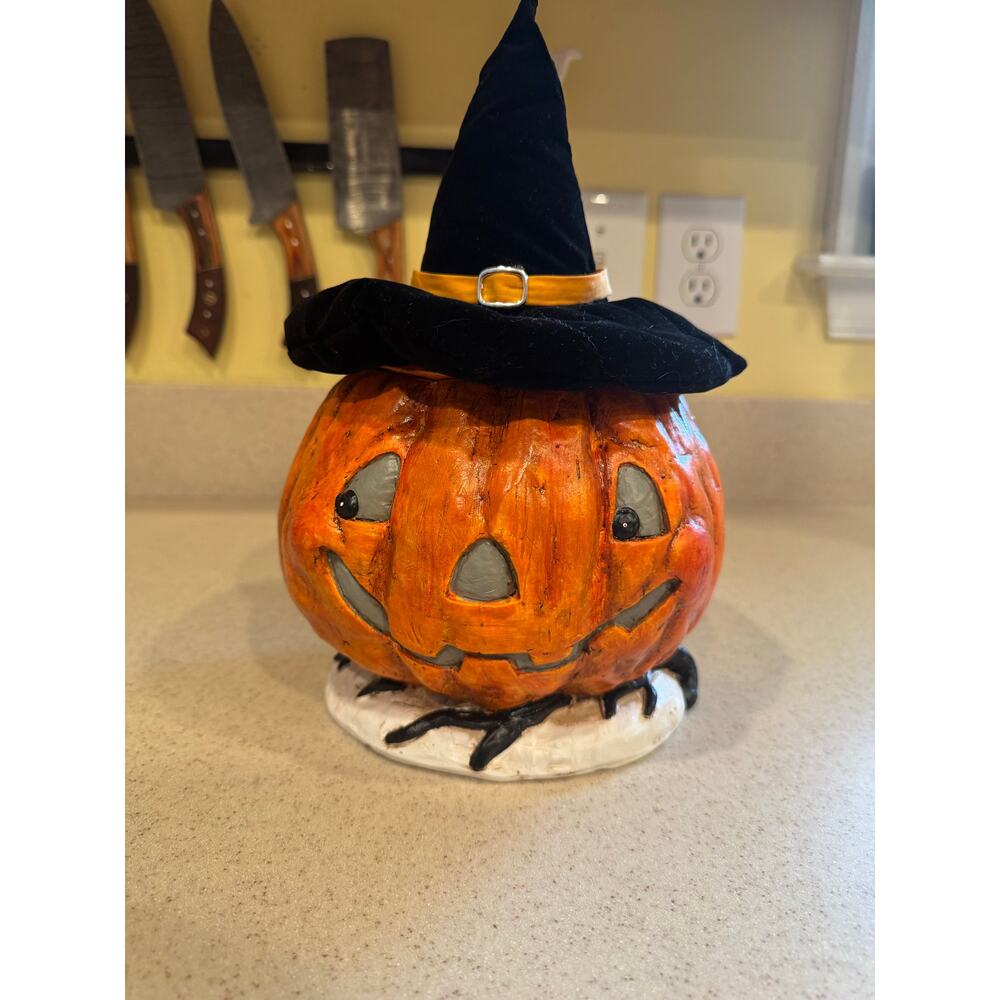 Cracker Barrel Jack O Lantern Pumpkin Velvet Witch Hat Candy Container